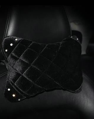 High Quality Diamond Car Neck Pillows Headrest Soft Plush Auto Interior Decoration 1pcs - Black