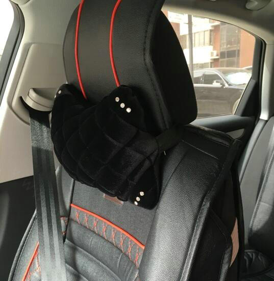 High Quality Diamond Car Neck Pillows Headrest Soft Plush Auto Interior Decoration 1pcs - Black