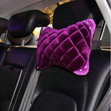High Quality Diamond Car Neck Pillows Headrest Soft Plush Auto Interior Decoration 1pcs - Purple