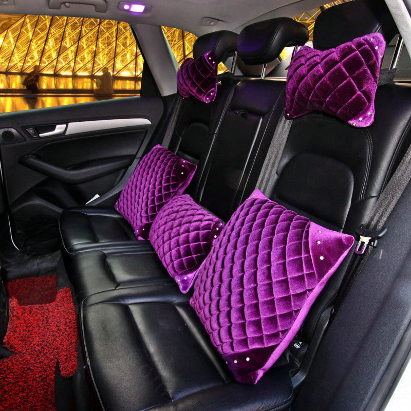 High Quality Diamond Car Neck Pillows Headrest Soft Plush Auto Interior Decoration 1pcs - Purple
