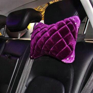 High Quality Diamond Car Neck Pillows Headrest Soft Plush Auto Interior Decoration 1pcs - Purple