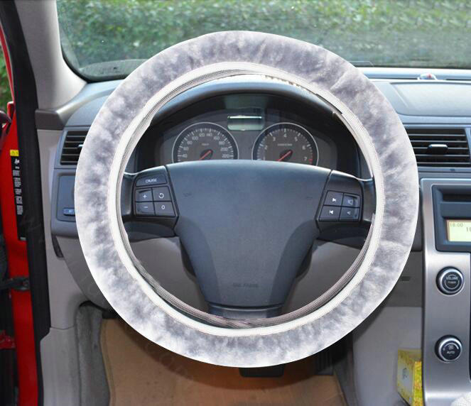 High Quality Winter Plush Elastic Car Steering Wheel Covers 15 inch 38CM - Gray