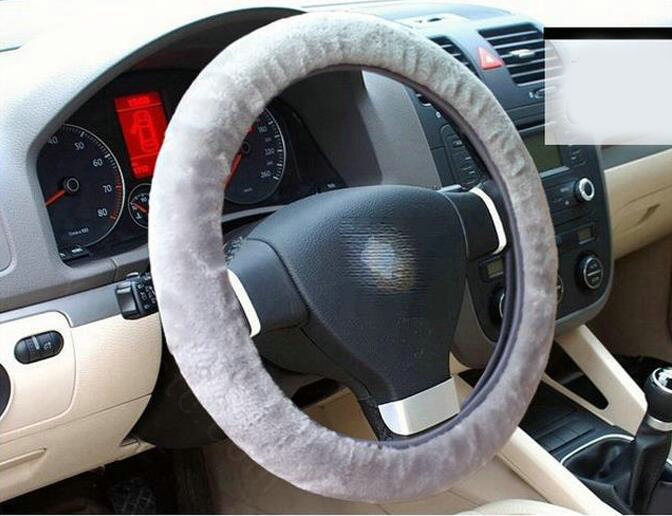 High Quality Winter Plush Elastic Car Steering Wheel Covers 15 inch 38CM - Gray