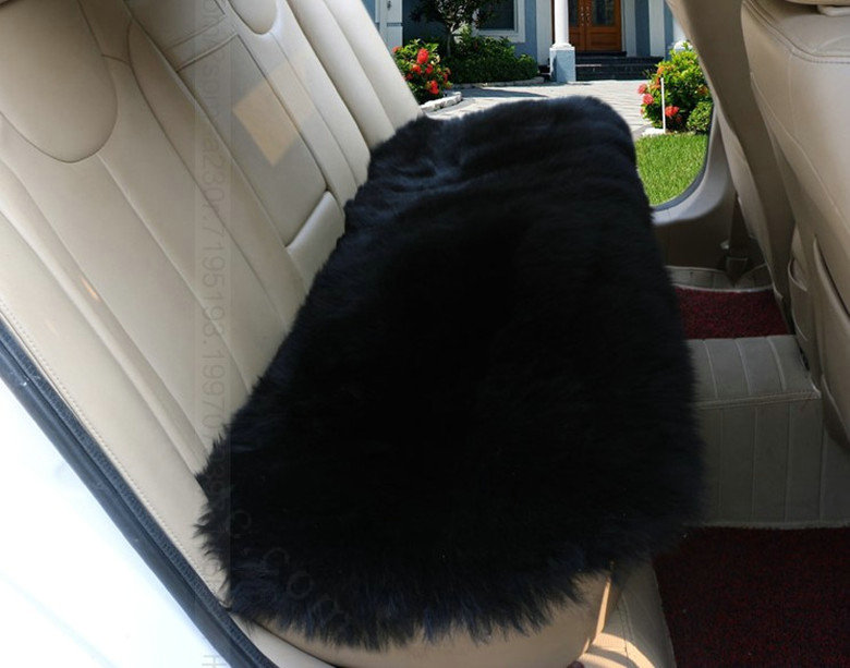 High Quality Wool Universal Car Seat Cushion Winter Fur One Piece Long Pads 1pcs - Black