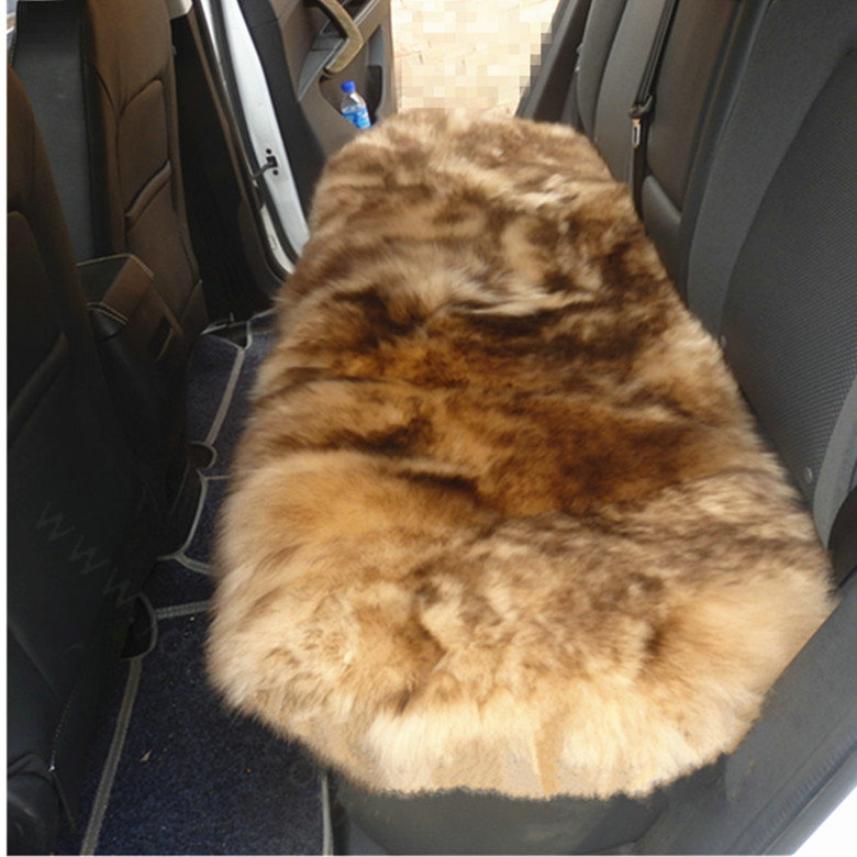 High Quality Wool Universal Car Seat Cushion Winter Fur One Piece Long Pads 1pcs - Brown