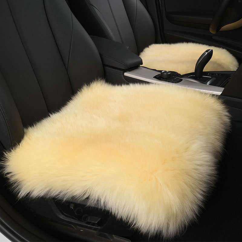 High Quality Wool Universal Car Seat Cushion Winter Fur One Piece Pads 1pcs - Beige