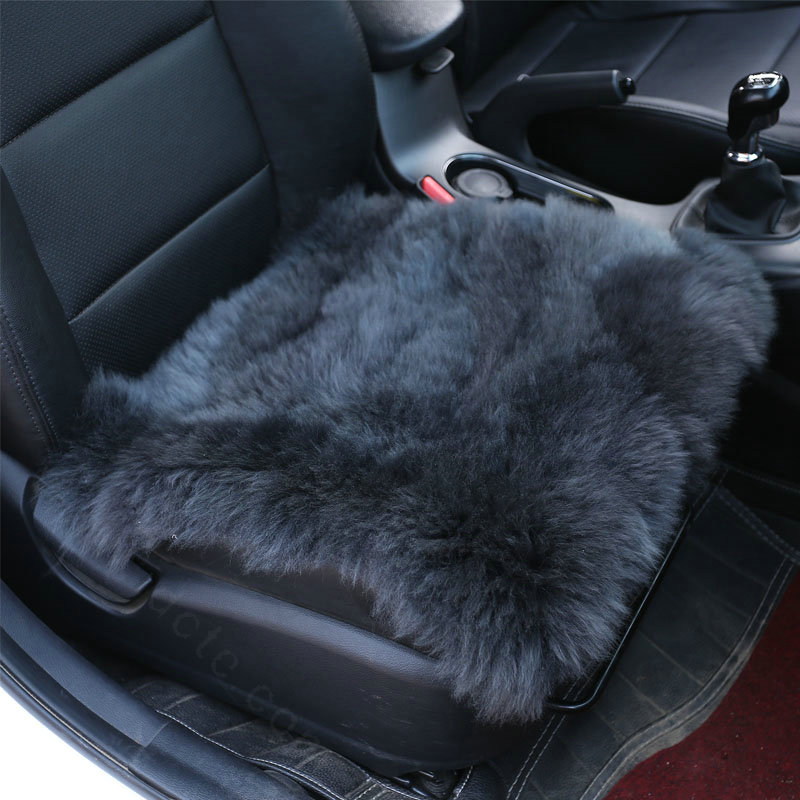 High Quality Wool Universal Car Seat Cushion Winter Fur One Piece Pads 1pcs - Black Gray