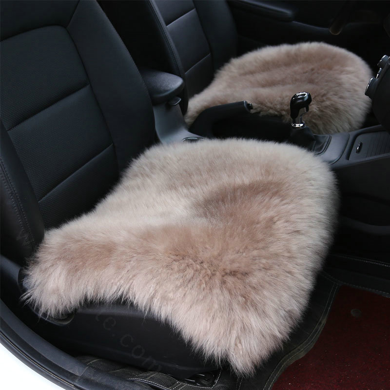 High Quality Wool Universal Car Seat Cushion Winter Fur One Piece Pads 1pcs - Camel