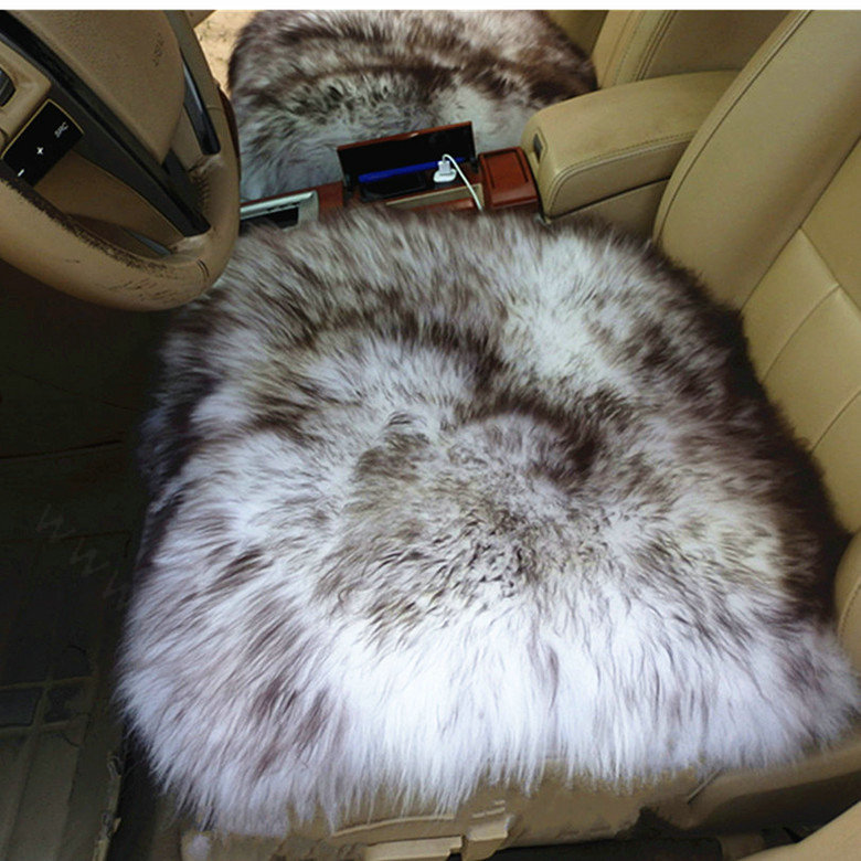 High Quality Wool Universal Car Seat Cushion Winter Fur One Piece Pads 1pcs - Coffee White