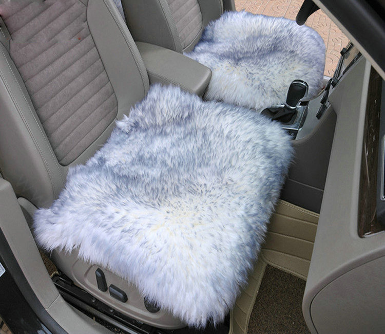 High Quality Wool Universal Car Seat Cushion Winter Fur One Piece Pads 1pcs - Gray White
