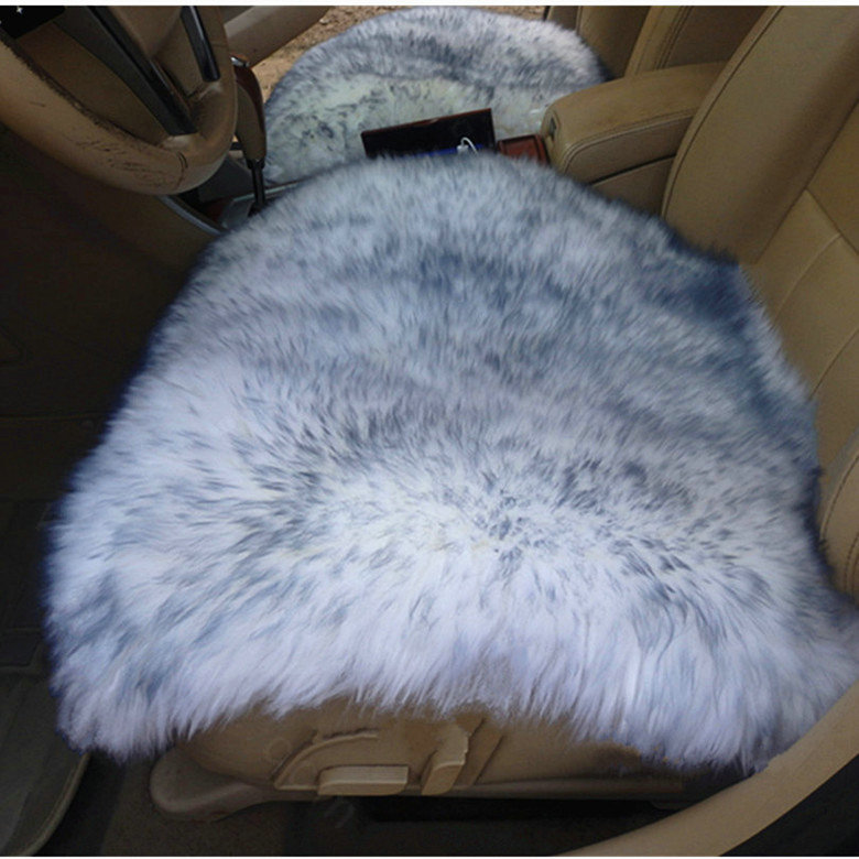 High Quality Wool Universal Car Seat Cushion Winter Fur One Piece Pads 1pcs - Gray White