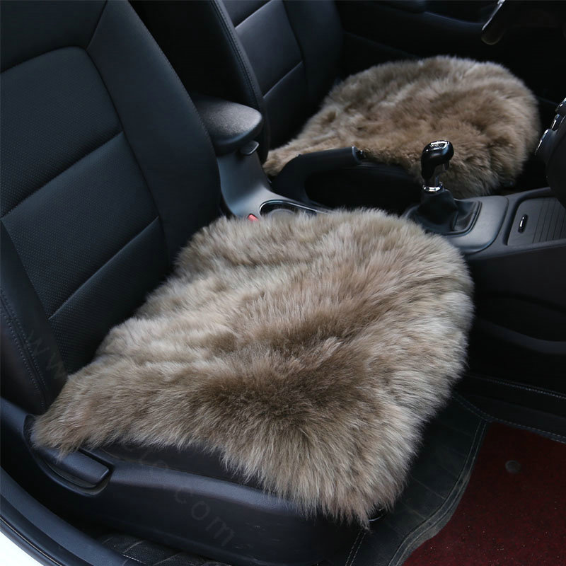 High Quality Wool Universal Car Seat Cushion Winter Fur One Piece Pads 1pcs - Khaki