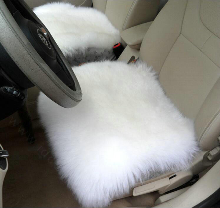 High Quality Wool Universal Car Seat Cushion Winter Fur One Piece Pads 1pcs - White