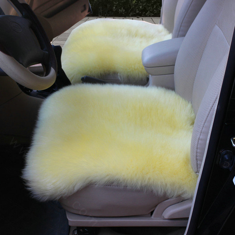 High Quality Wool Universal Car Seat Cushion Winter Fur One Piece Pads 1pcs - Yellow