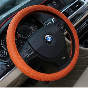 High Quality Woven Genuine Leather Car Steering Wheel Covers 15 inch 38CM - Orange