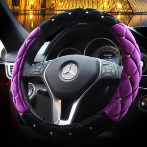 Hot sales Winter Diamond Velvet Car Steering Wheel Covers 15 inch 38CM - Black Purple
