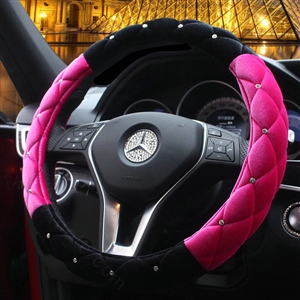 Hot sales Winter Diamond Velvet Car Steering Wheel Covers 15 inch 38CM - Black Rose