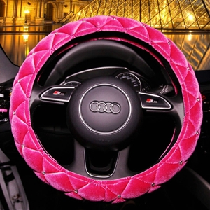 Hot sales Winter Diamond Velvet Car Steering Wheel Covers 15 inch 38CM - Rose
