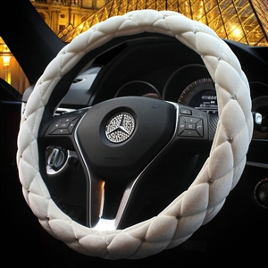 Hot sales Winter Diamond Velvet Car Steering Wheel Covers 15 inch 38CM - White