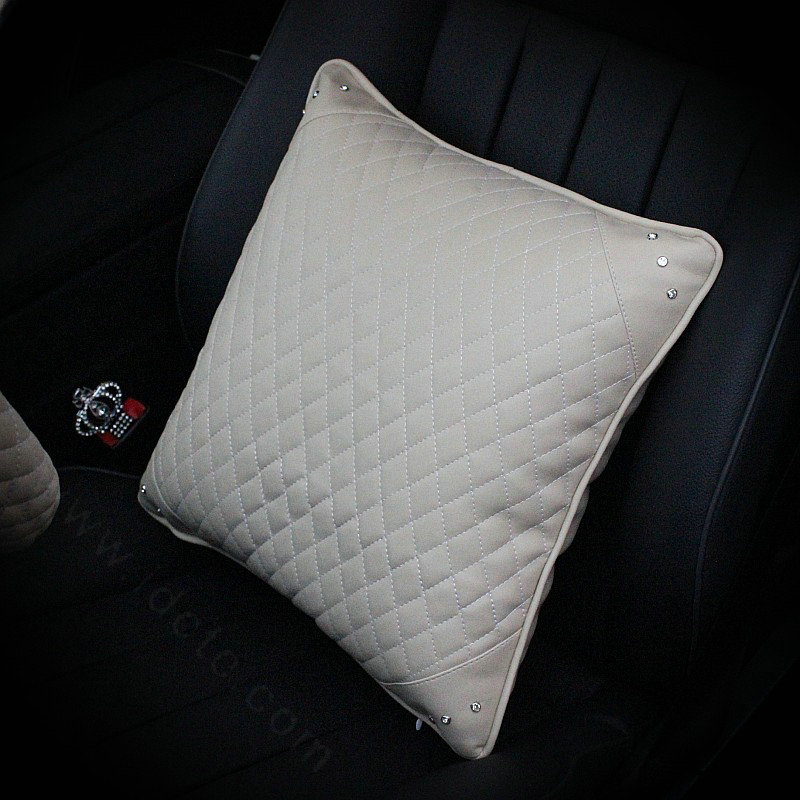 Hot sales Women Rhinestone Car Seat Waist Pillows PU Leather Square Cushion 1pcs - Beige