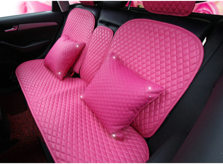Hot sales Women Rhinestone Car Seat Waist Pillows PU Leather Square Cushion 1pcs - Rose
