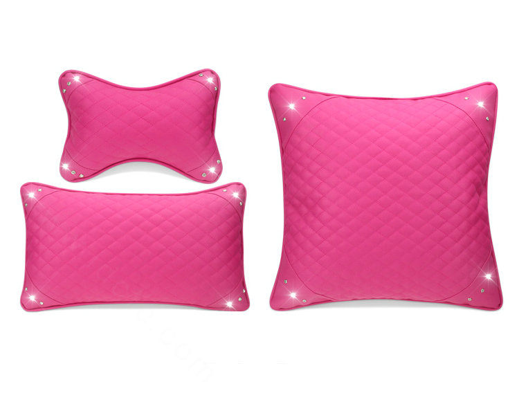 Hot sales Women Rhinestone Car Seat Waist Pillows PU Leather Square Cushion 1pcs - Rose