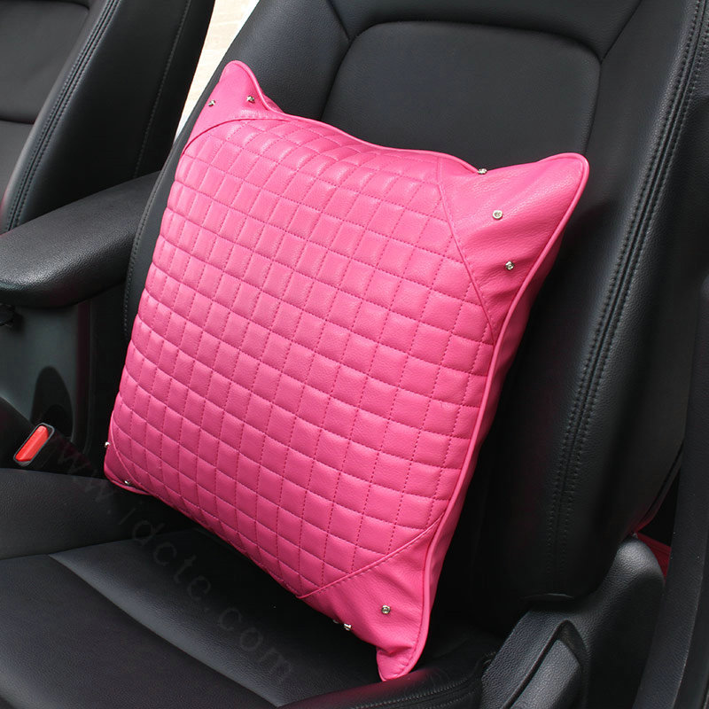 Hot sales Women Rhinestone Car Seat Waist Pillows PU Leather Square Cushion 1pcs - Rose