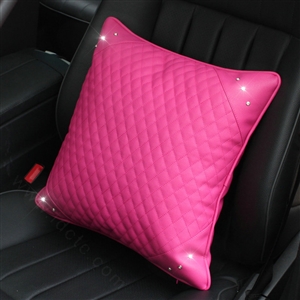 Hot sales Women Rhinestone Car Seat Waist Pillows PU Leather Square Cushion 1pcs - Rose