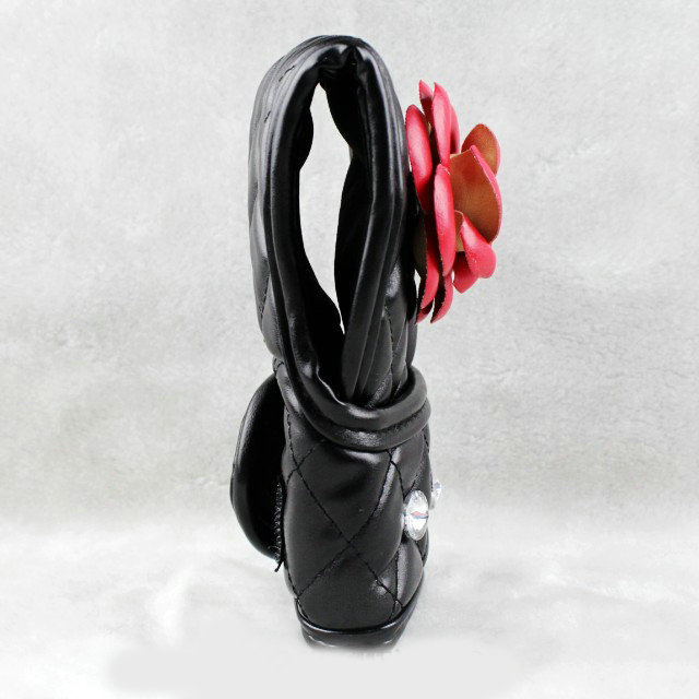 Lady Flower Car Interior Accessories Sets Leather Handbrake Cover & Shiter Cover 2pcs - Rose Black