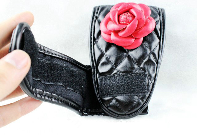 Lady Flower Car Interior Accessories Sets Leather Handbrake Cover & Shiter Cover 2pcs - Rose Black