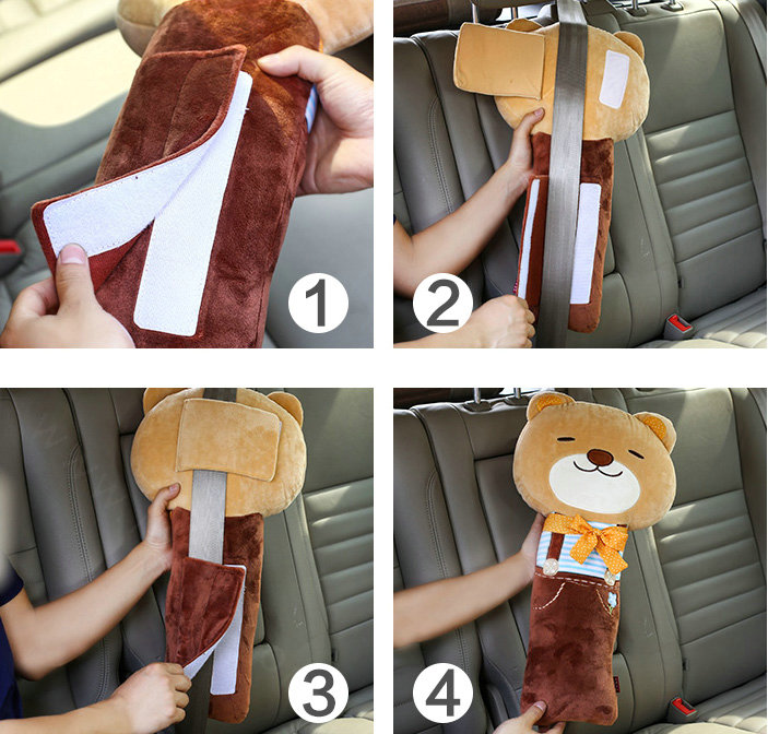 Large Bear Plush Car Safety Seat Belt Covers PP Cotton Shoulder Pads for Childen 1pcs - Coffee