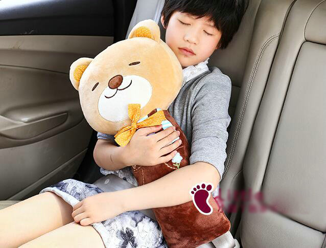 Large Bear Plush Car Safety Seat Belt Covers PP Cotton Shoulder Pads for Childen 1pcs - Coffee