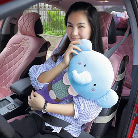 Large Elephant Plush Car Safety Seat Belt Covers Shoulder Pads PP Cotton for Childen 1pcs - Blue