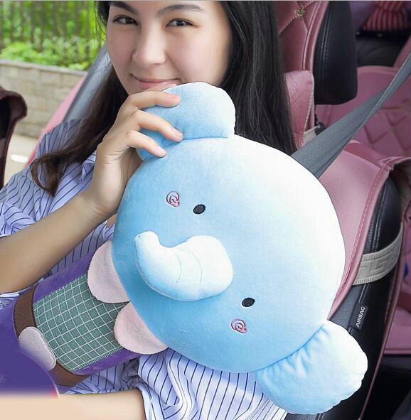Large Elephant Plush Car Safety Seat Belt Covers Shoulder Pads PP Cotton for Childen 1pcs - Blue