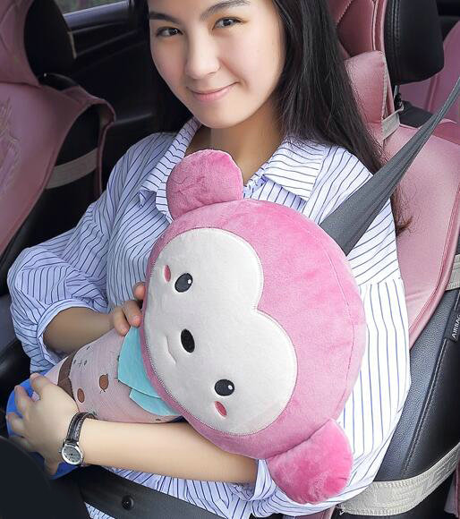 Large Monkey Plush Car Safety Seat Belt Covers Shoulder Pads PP Cotton for Childen 1pcs - Pink