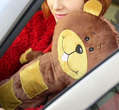Large Plush Bear Car Safety Seat Belt Covers Shoulder Pads Pillow for Childen 1pcs - Brown