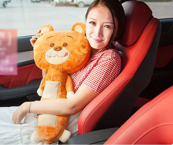 Large Plush Bear Car Safety Seat Belt Covers Shoulder Pads Pillow for Childen 1pcs - Orange