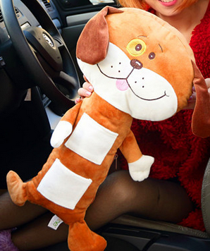 Large Plush Dog Car Safety Seat Belt Covers Shoulder Pads Pillow for Childen 1pcs - Brown