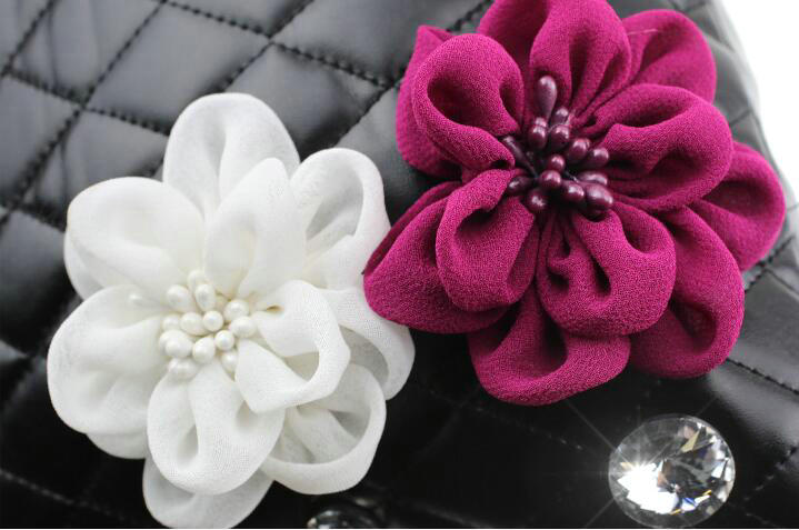 Leather Car Interior Accessories Sets Flowers Auto Steering Wheel Cover and Pillows 5pcs - Black