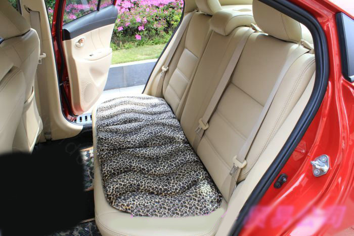 Leopard Print Plush Car Rear Seat Cushion Woman Winter Universal Seat Pads 1pcs - Black Gold