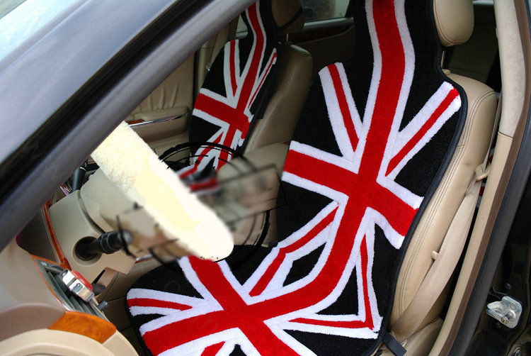 Luxury British Flag Thickened Wool Car Seat Cushion Free Tie Universal 5pcs Set - Black