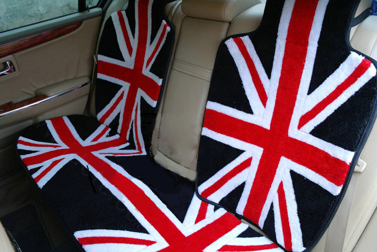 Luxury British Flag Thickened Wool Car Seat Cushion Free Tie Universal 5pcs Set - Black