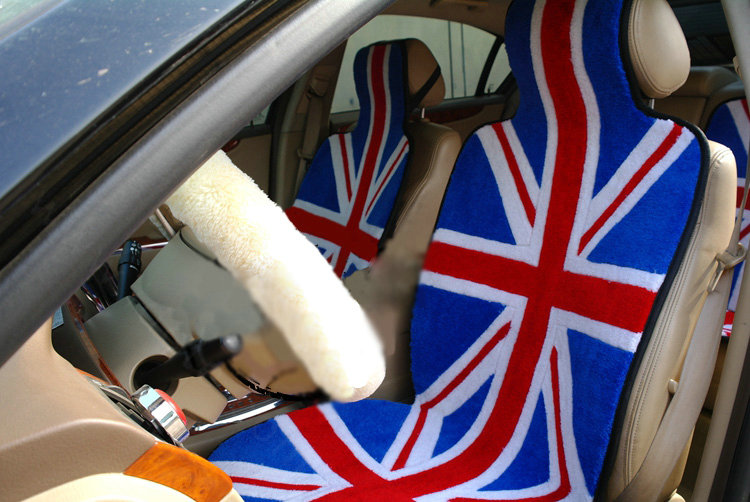 Luxury British Flag Thickened Wool Car Seat Cushion Free Tie Universal 5pcs Set - Blue