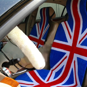 Luxury British Flag Thickened Wool Car Seat Cushion Free Tie Universal 5pcs Set - Blue