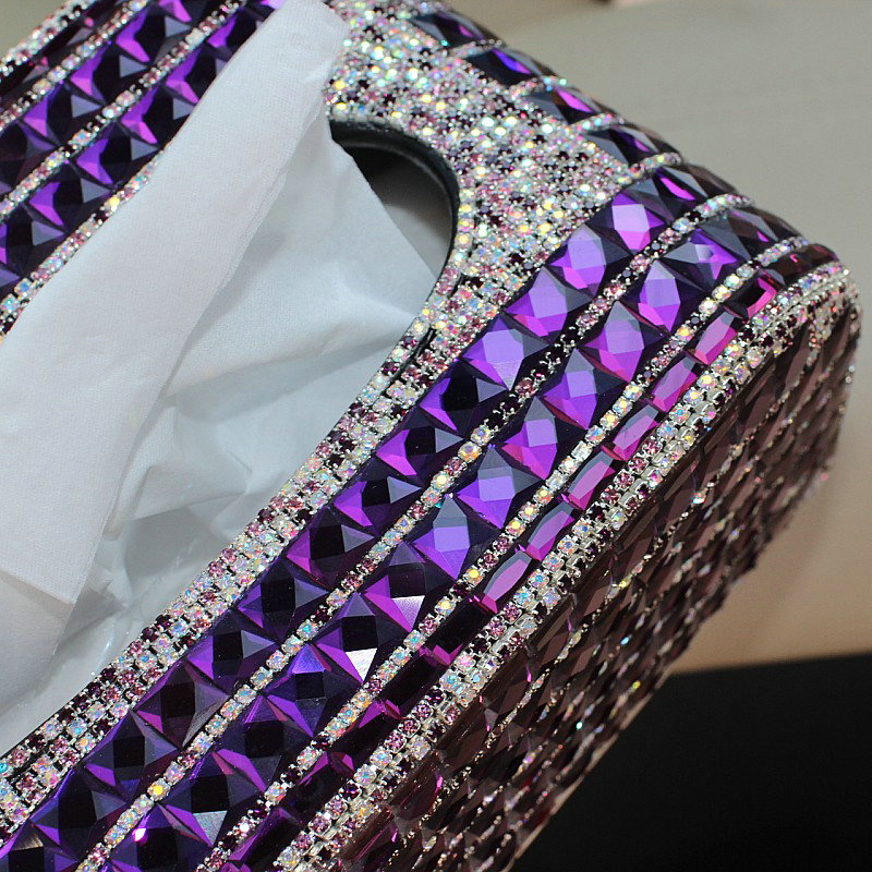 Luxury Creative Crystal Car Tissue Paper Box Case Women Auto Interior Accessories - Purple