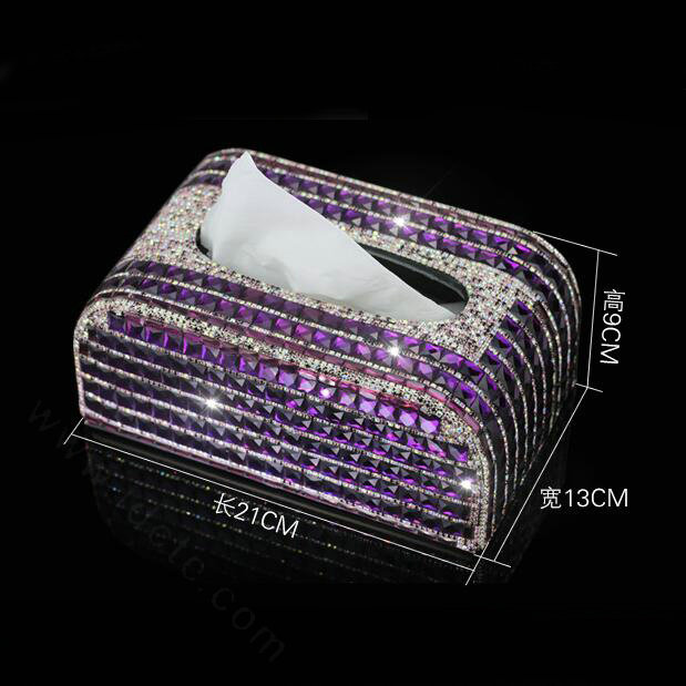Luxury Creative Crystal Car Tissue Paper Box Case Women Auto Interior Accessories - Purple