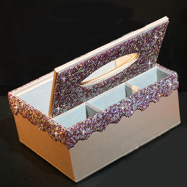 Luxury Crystal Car Tissue Paper Box Case Creative Leather Office Household Storage Box - Pink