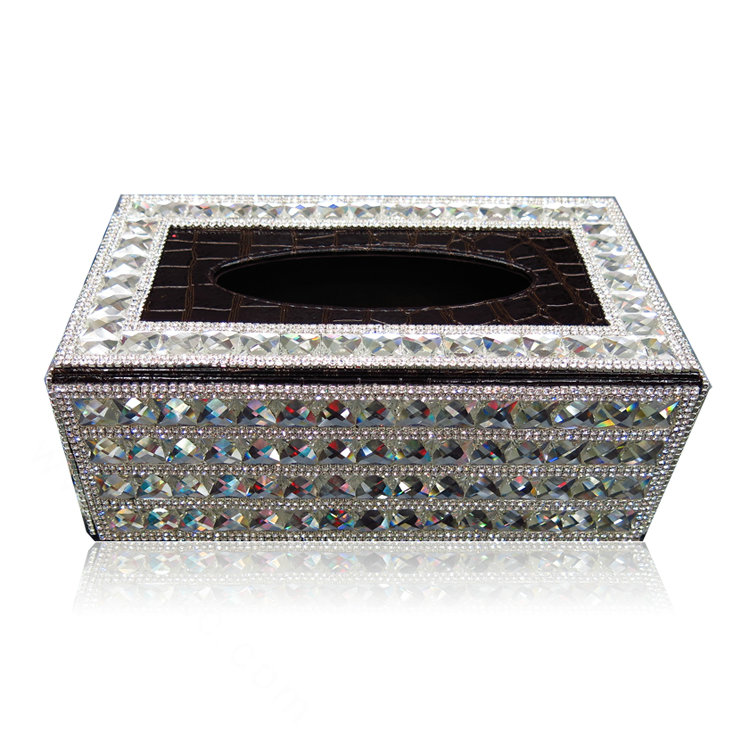 Luxury Crystal Car Tissue Paper Box Case For Vehicle Office Home Creative Decor - White Black