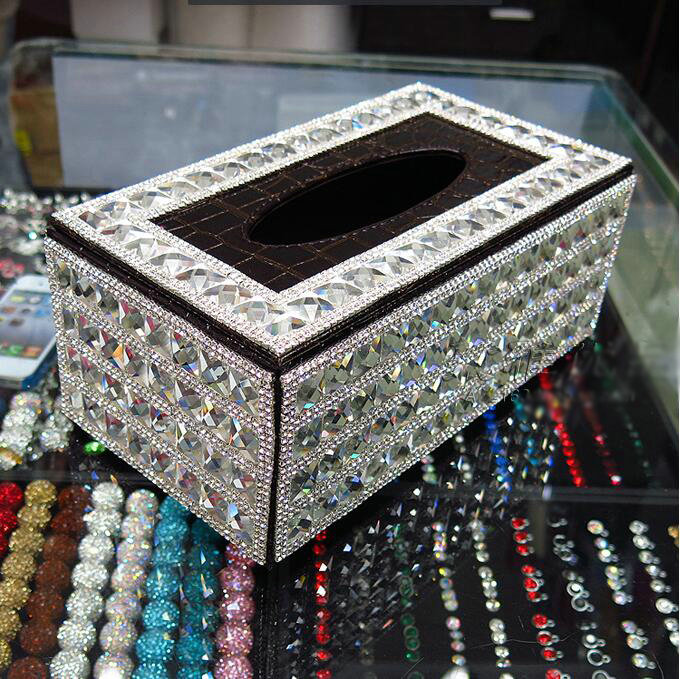 Luxury Crystal Car Tissue Paper Box Case For Vehicle Office Home Creative Decor - White Black