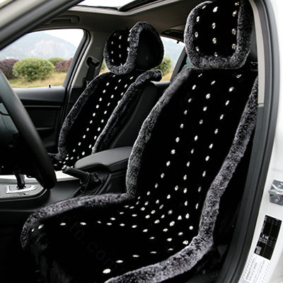 Luxury Crystal Pure Wool Universal Car Seat Cushion Whole Snow Rabbit Fur 10pcs Sets - Black